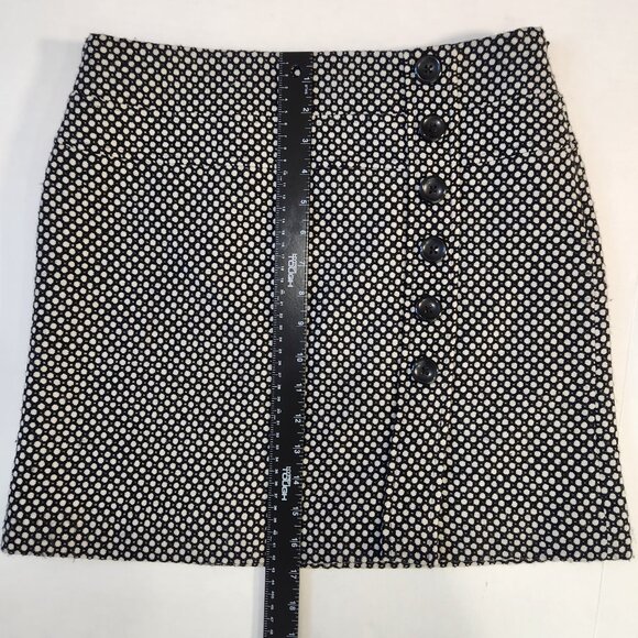 Geoffrey Beene Sport Tweed Mini Skirt 2 Black White Faux Button Front Preppy - Picture 8 of 9